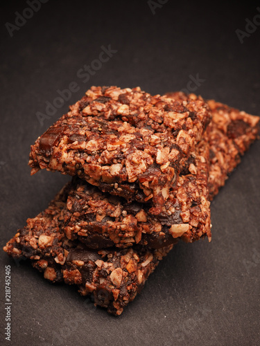 Homemade chocolate made from organic cocoa, dates, hazelnuts, and coconut oil