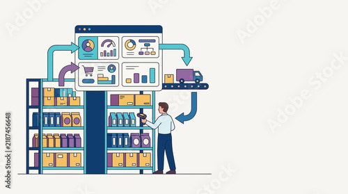 Illustrated concept of a person browsing digital media library.