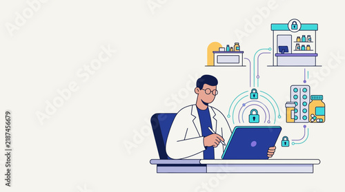 Professional working remotely with secure cloud-based data access.