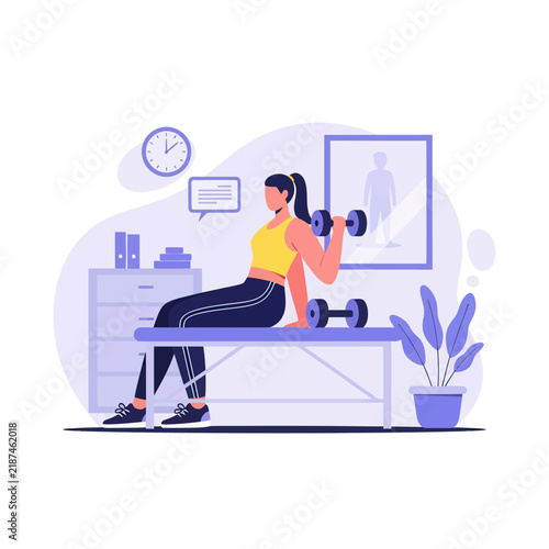 Woman Lifting Dumbbells for Arm Workout in Gym, Fitness Training, Healthy Lifestyle