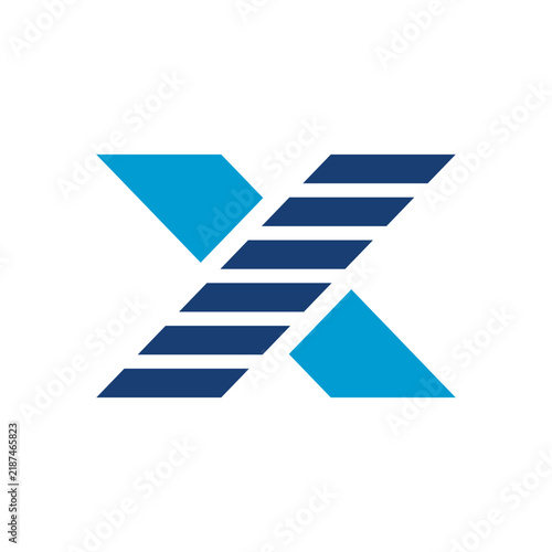 A modern, abstract logo design featuring a stylized letter X in two shades of blue, with one section solid and the other striped.