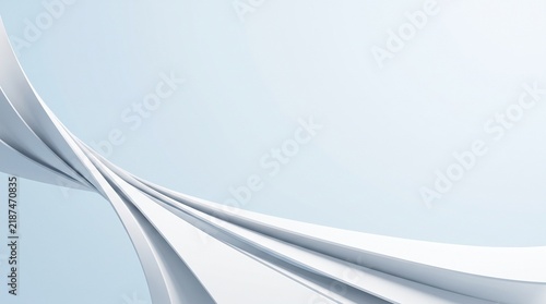 Abstract smooth architectural white flowing curves on a soft light blue gradient background with modern minimalist sculptural design style
