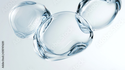 Abstract Transparent Glass Bubbles Floating on a Soft Light Background, Elegant Minimal 3D Design with Clear Fluid Shapes