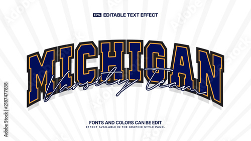 Michigan Text Effect, Varsity College Sport Editable Typography