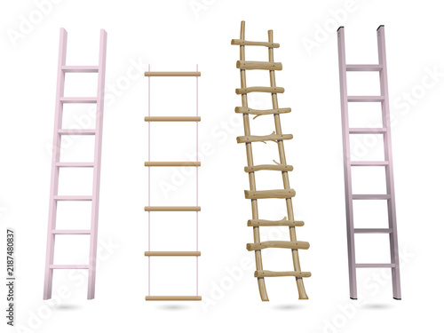 Fotografie Four different wooden ladders isolated on transparent background