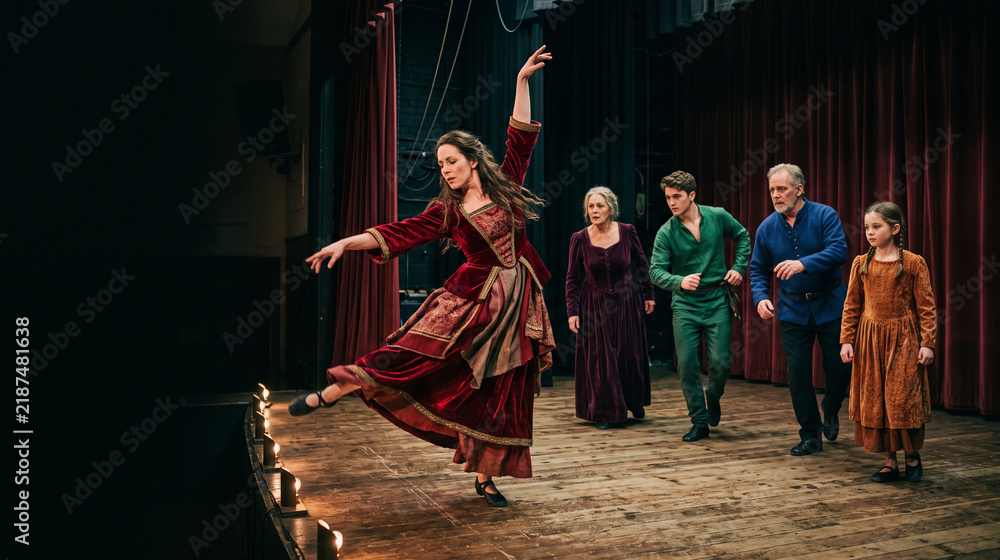 Obraz premium Local stage rehearsal brings multigenerational performers to life