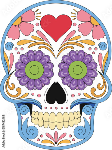 Dia de Los Muertos Sugar Skull Vector Clip Art for T-Shirt Print