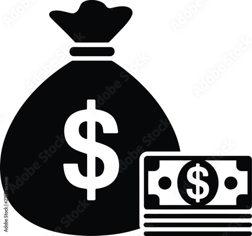 Money bag and stack of cash icon