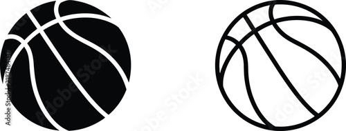 Basketball icons set, solid and outline style