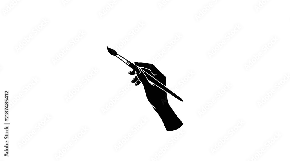 Obraz premium Minimalist silhouette of a hand holding a paintbrush for art and creative design