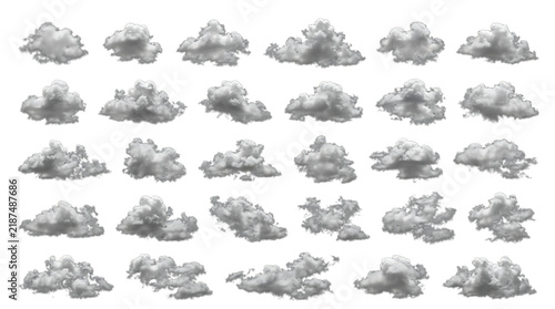 Canvas Print Collection of various fluffy clouds isolated on transparent background