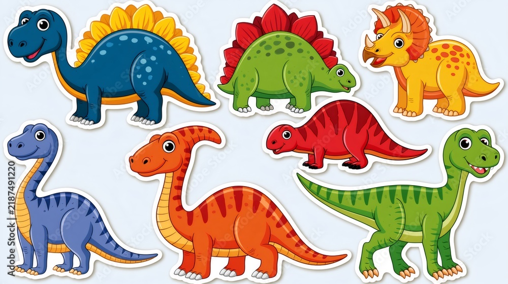 Naklejka premium Cartoon dinosaur stickers for children playing and learning