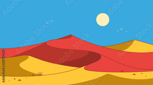 minimalist red and yellow desert sand dunes under a bright sun