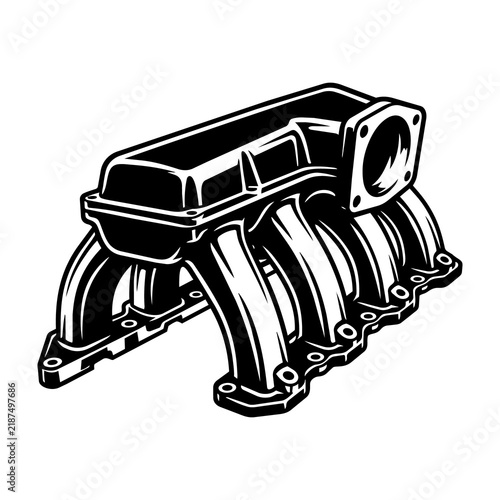 Automotive engine intake manifold component black and white