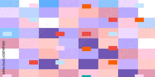 Abstract varicolored pastel illustration with parallel thin stripes and bright rounded rectangles on a pink background, like many lanes of traffic seen from high up