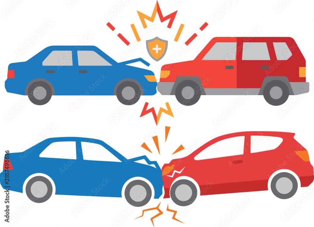 Naklejka premium Flat vector illustration of car accident icons representing vehicle collision insurance