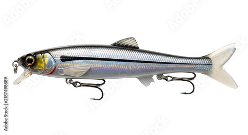 Realistic minnow fishing lure isolated on a transparent background for angling gear and bait collection