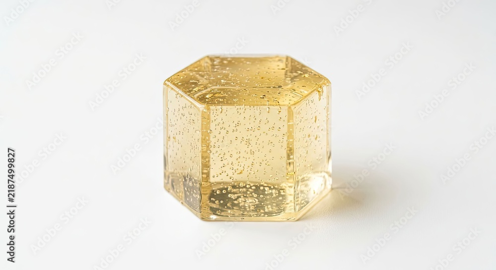 Obraz premium Translucent amber hexagonal resin block with air bubbles.