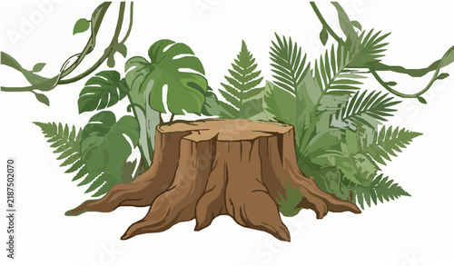 SEO Title: Tropical Tree Stump Product Display Platform Vector