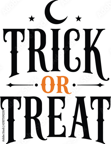 Trick or Treat Halloween Typography with Moon and Stars Vector