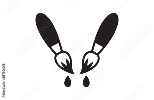 Black paint brush icon graphic design element with ink drops isolated on transparent background.