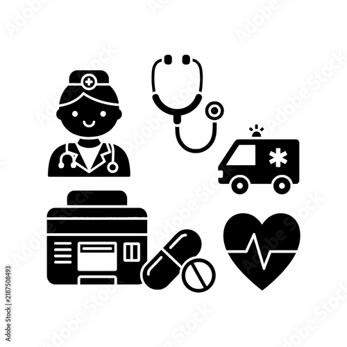 Medical and Healthcare Black Glyph Icon Set