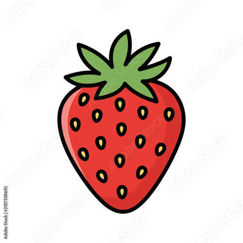 Isolated Cartoon Strawberry With Seeds and Green Leaves On Transparent Background