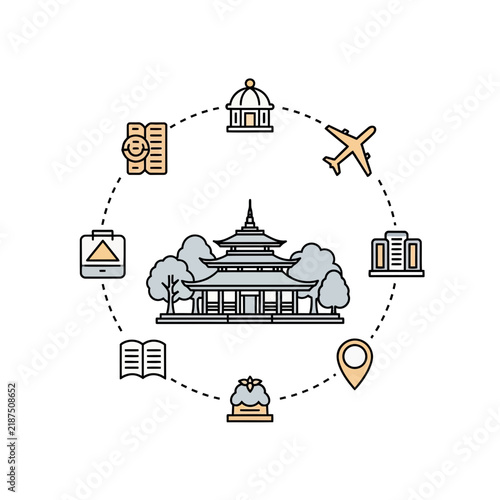 Japanese Temple Travel and Tourism Infographic Concept