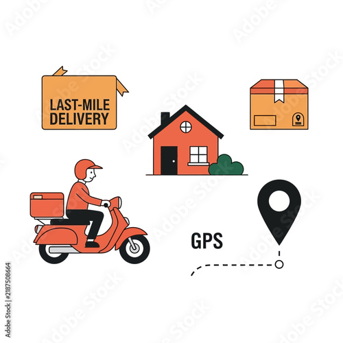 Last-Mile Delivery Illustration with Courier Scooter and GPS Tracking