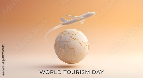 World Tourism Day airplane flying around earth globe