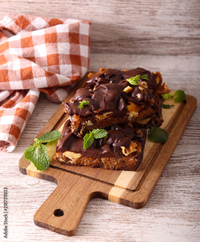 Healthy, homemade date, nuts and dark chocolate bars