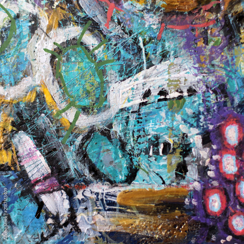 Multicolored abstract acrylic painting on canvas, a handmade background in a grunge style