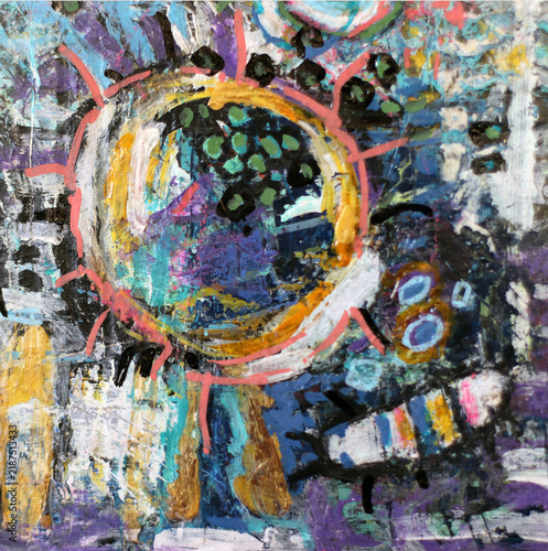 Multicolored abstract acrylic painting on canvas, a handmade background in a grunge style