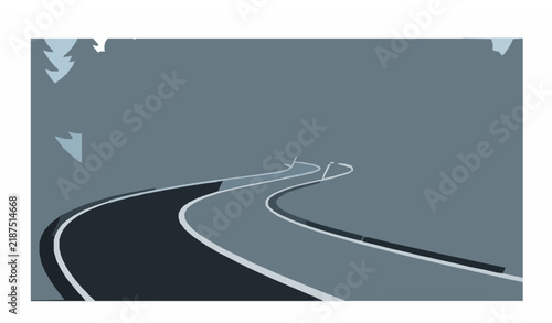 SEO Title: Foggy Rainy Road Landscape Vector Illustration