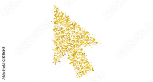 Gold glitter mouse cursor shape on a plain white background
