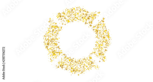 Gold glittering stars and dots forming a circular frame border