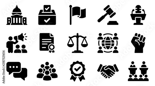 Political and legal system icon collection for government administration with politics
