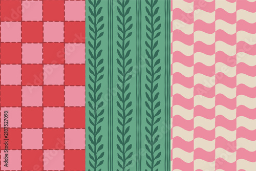 Vector Seamless Christmas pattern with hand-drawn holiday elements, geometric shapes, stars and festive ornaments in a retro color palette