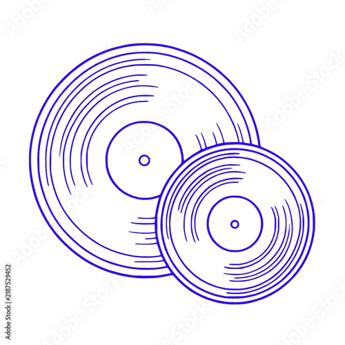 Blue and white vinyl records line art vinyl icon LP and 7 inch coloring book