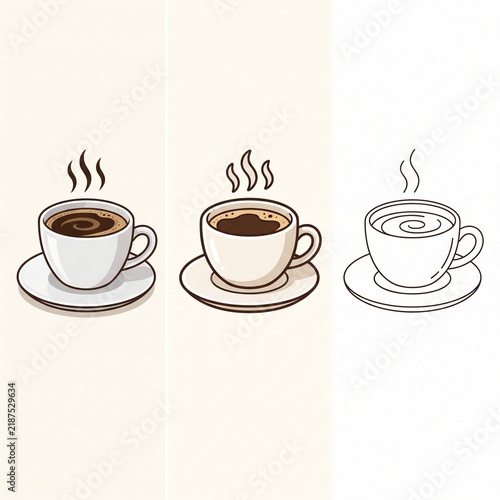 Cup of Coffee on Saucer Vector Illustration, Cartoon Clipart, and Line Art Design