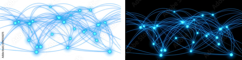 Obraz premium Abstract Glowing Blue Digital Network and Data Connections Points, Isolated on White and Black Backgrounds