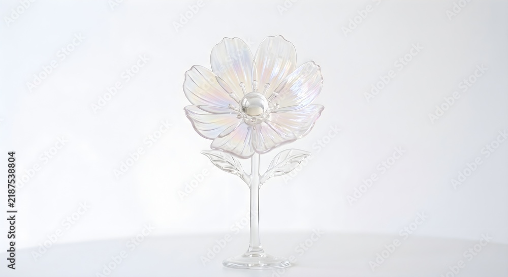 Obraz premium Single Opalescent Crystal Flower Sculpture on a Thin Stem
