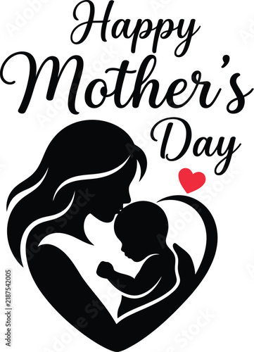 Happy Mother Day typography vector greeting card with black silhouette