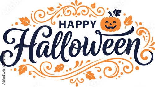 Happy halloween lettering vector banner with pumpkin