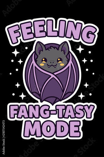 Feeling fang tasy mode Halloween t shirt design with cute baby bat.