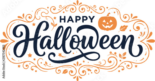 Happy halloween typography vector design with pumpkin