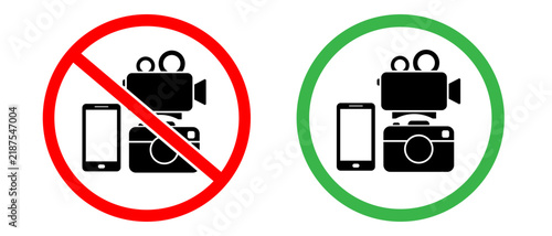 Obraz na plátně Camera , phone and Video Recording Prohibited and allowed Sign Icons, Camera and