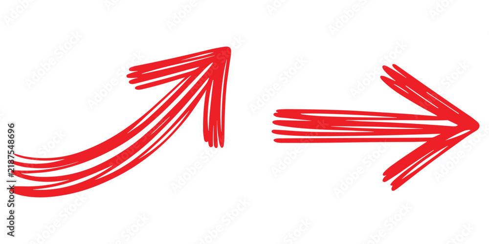 Obraz premium Two red hand-drawn arrow graphics one curved upward and other straight right indicating direction