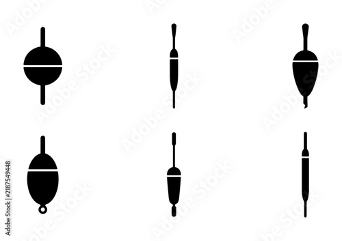 Canvas Print Fishing Bobbers Vector Icons, Set of 6 Black Floats for Angling, Simple Silhouet
