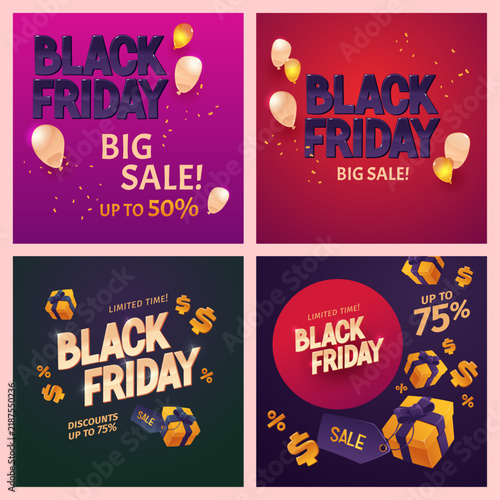 Black Friday Sale Badge and Discount Label Collection with Big Sale and Promotional Offers
